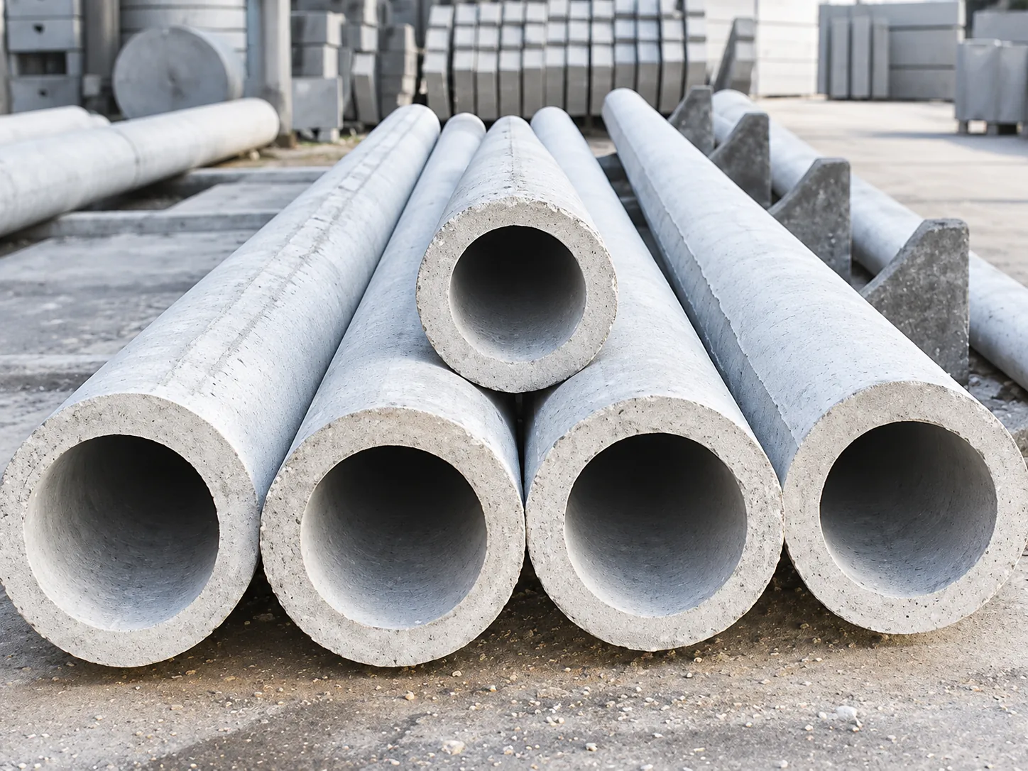 Postes circulares de concreto em fábrica